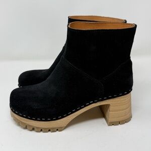 Swedish Hasbeens Viola Clog Ankle Boots Suede Black Round Toe Sz 36  (6 US)